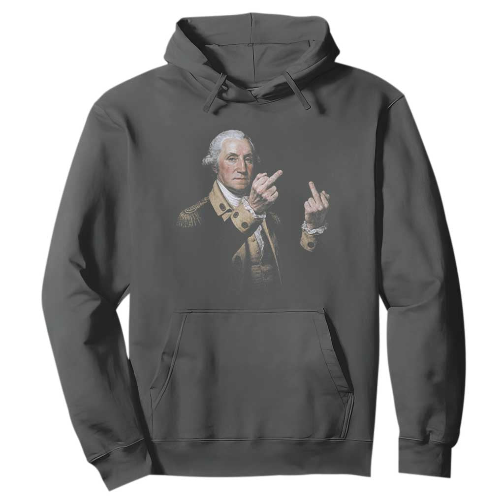 Funny George Washington Middle Fingers Rebel Portrait Hoodie Edgy Classic Oil Painting Parody Patriotic Humor Graphic