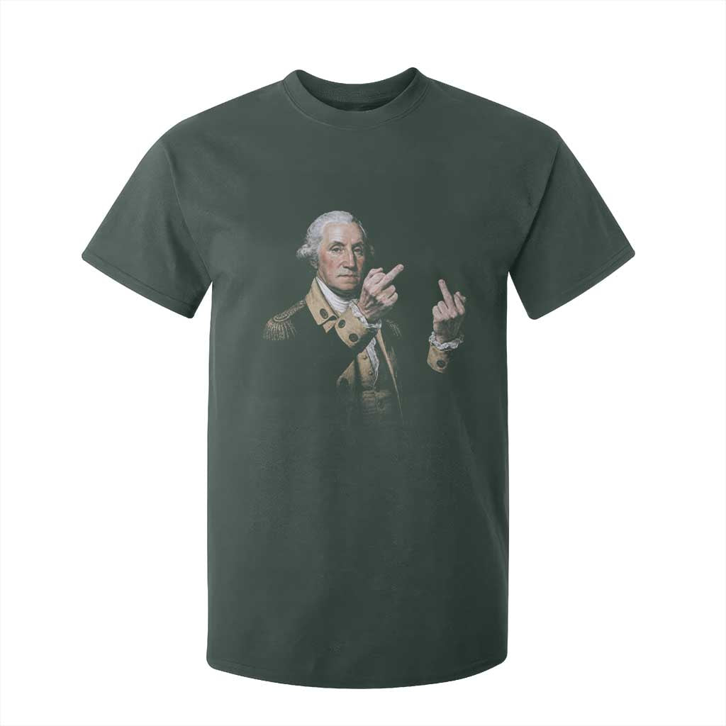 Funny George Washington Middle Fingers Rebel Portrait T Shirt For Kid Edgy Classic Oil Painting Parody Patriotic Humor Graphic