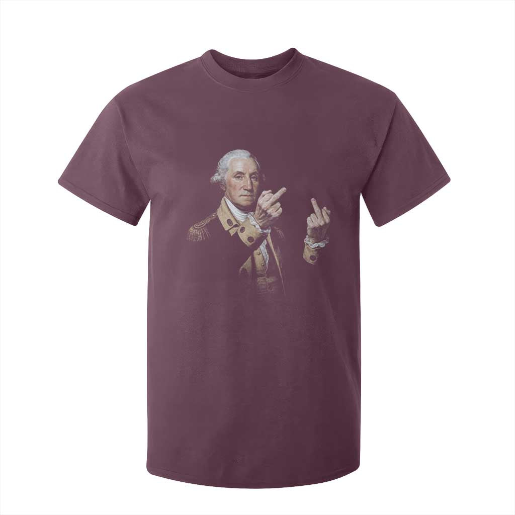 Funny George Washington Middle Fingers Rebel Portrait T Shirt For Kid Edgy Classic Oil Painting Parody Patriotic Humor Graphic
