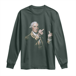 Funny George Washington Middle Fingers Rebel Portrait Long Sleeve Shirt Edgy Classic Oil Painting Parody Patriotic Humor Graphic