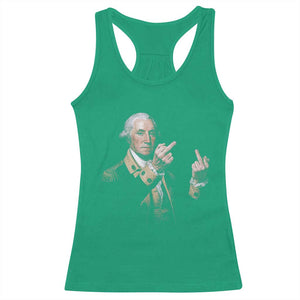 Funny George Washington Middle Fingers Rebel Portrait Racerback Tank Top Edgy Classic Oil Painting Parody Patriotic Humor Graphic
