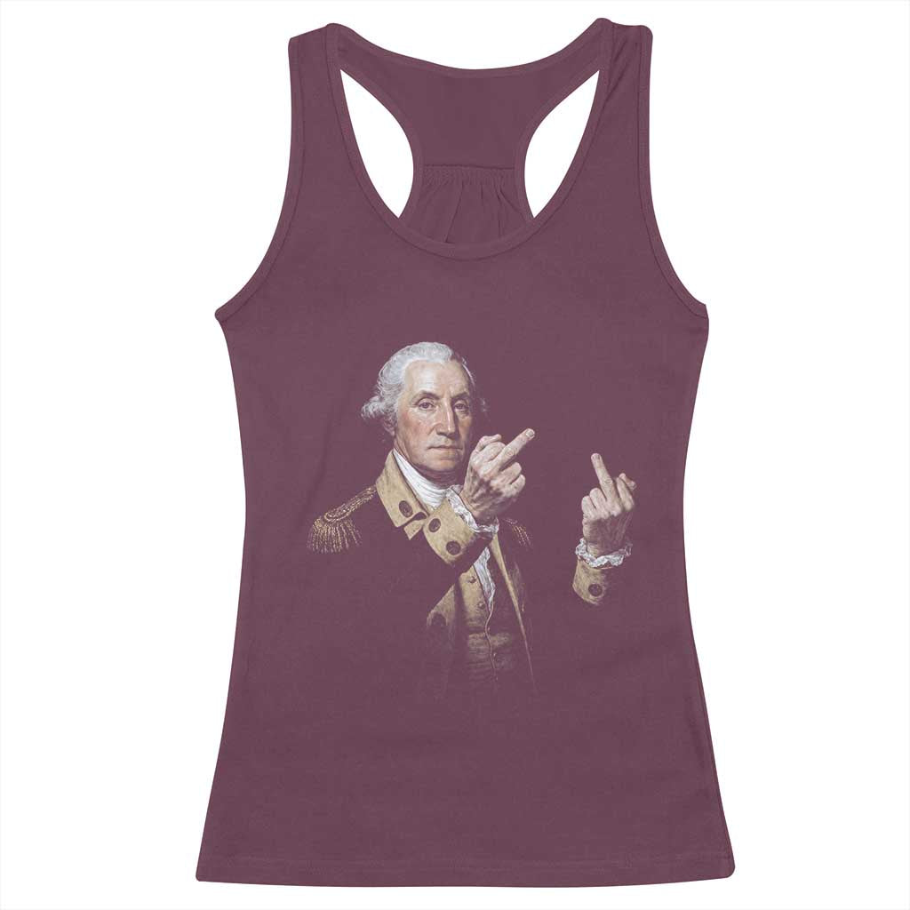 Funny George Washington Middle Fingers Rebel Portrait Racerback Tank Top Edgy Classic Oil Painting Parody Patriotic Humor Graphic