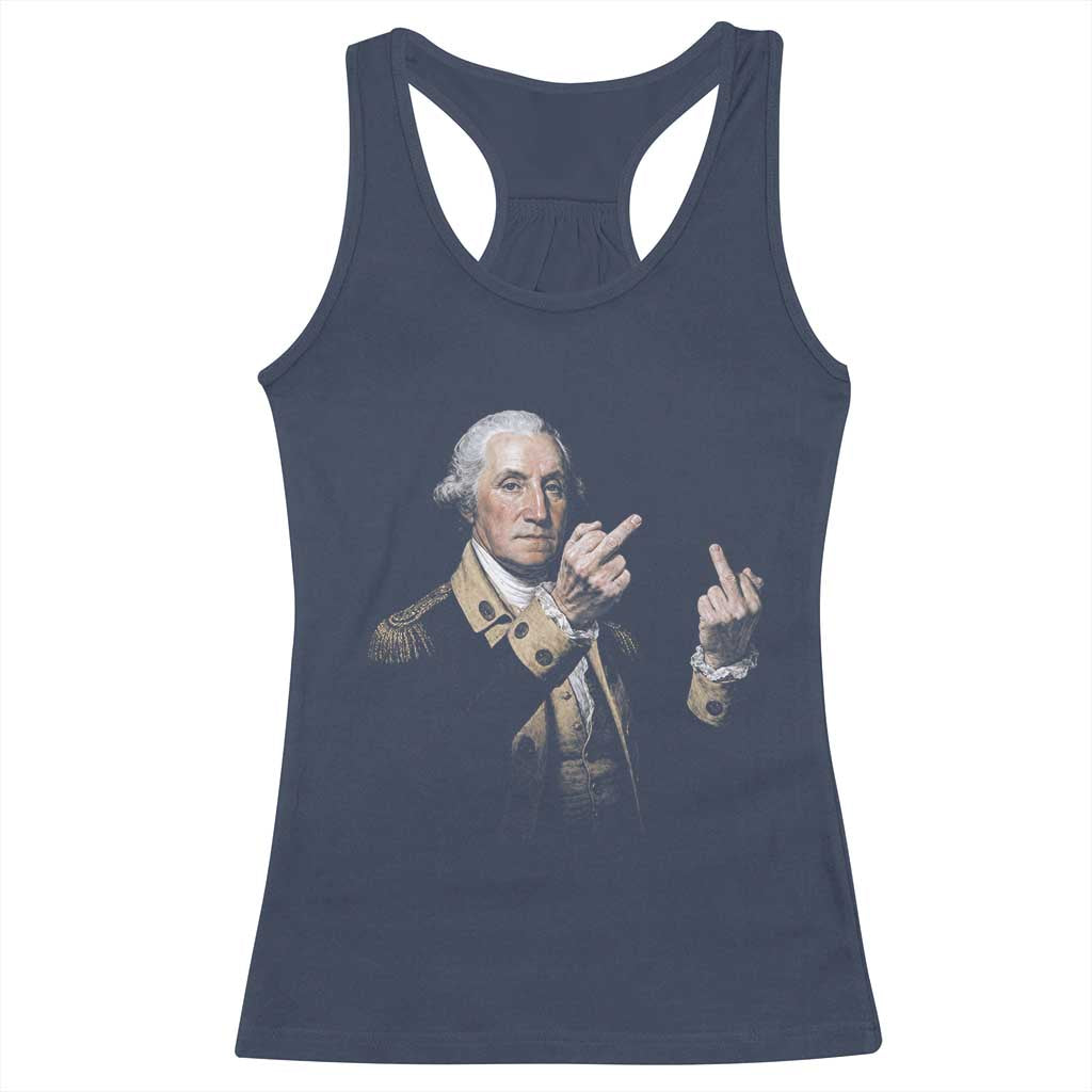 Funny George Washington Middle Fingers Rebel Portrait Racerback Tank Top Edgy Classic Oil Painting Parody Patriotic Humor Graphic