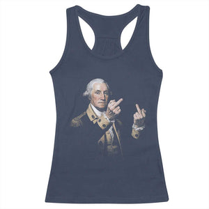 Funny George Washington Middle Fingers Rebel Portrait Racerback Tank Top Edgy Classic Oil Painting Parody Patriotic Humor Graphic