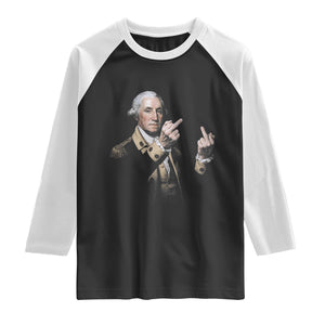 Funny George Washington Middle Fingers Rebel Portrait Raglan Shirt Edgy Classic Oil Painting Parody Patriotic Humor Graphic