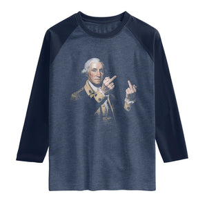Funny George Washington Middle Fingers Rebel Portrait Raglan Shirt Edgy Classic Oil Painting Parody Patriotic Humor Graphic