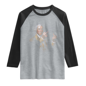 Funny George Washington Middle Fingers Rebel Portrait Raglan Shirt Edgy Classic Oil Painting Parody Patriotic Humor Graphic