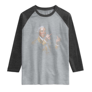 Funny George Washington Middle Fingers Rebel Portrait Raglan Shirt Edgy Classic Oil Painting Parody Patriotic Humor Graphic