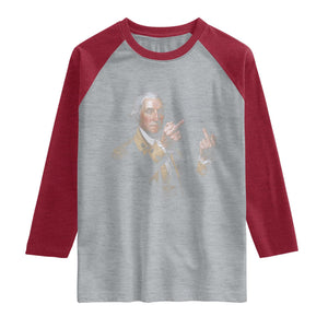 Funny George Washington Middle Fingers Rebel Portrait Raglan Shirt Edgy Classic Oil Painting Parody Patriotic Humor Graphic