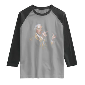 Funny George Washington Middle Fingers Rebel Portrait Raglan Shirt Edgy Classic Oil Painting Parody Patriotic Humor Graphic