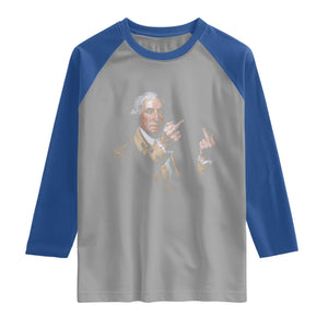 Funny George Washington Middle Fingers Rebel Portrait Raglan Shirt Edgy Classic Oil Painting Parody Patriotic Humor Graphic