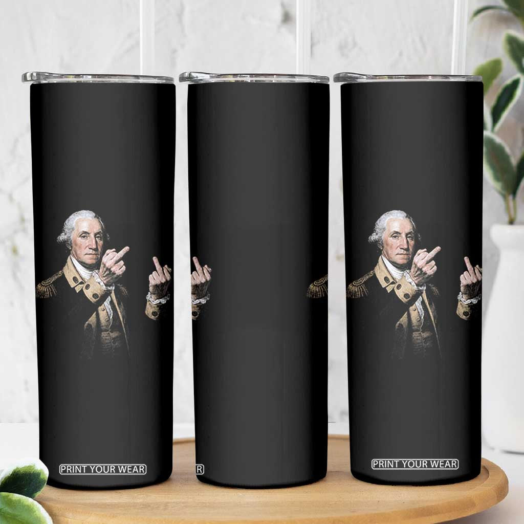 Funny George Washington Middle Fingers Rebel Portrait Skinny Tumbler Edgy Classic Oil Painting Parody Patriotic Humor Graphic