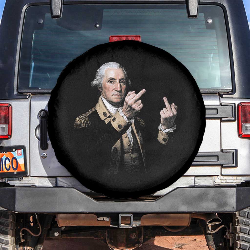 Funny George Washington Middle Fingers Rebel Portrait Spare Tire Cover Edgy Classic Oil Painting Parody Patriotic Humor Graphic