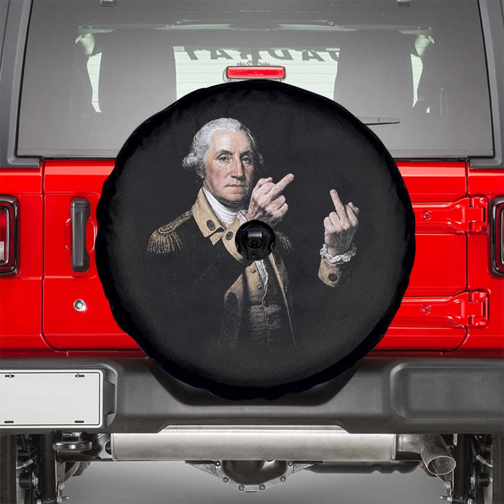 Funny George Washington Middle Fingers Rebel Portrait Spare Tire Cover Edgy Classic Oil Painting Parody Patriotic Humor Graphic