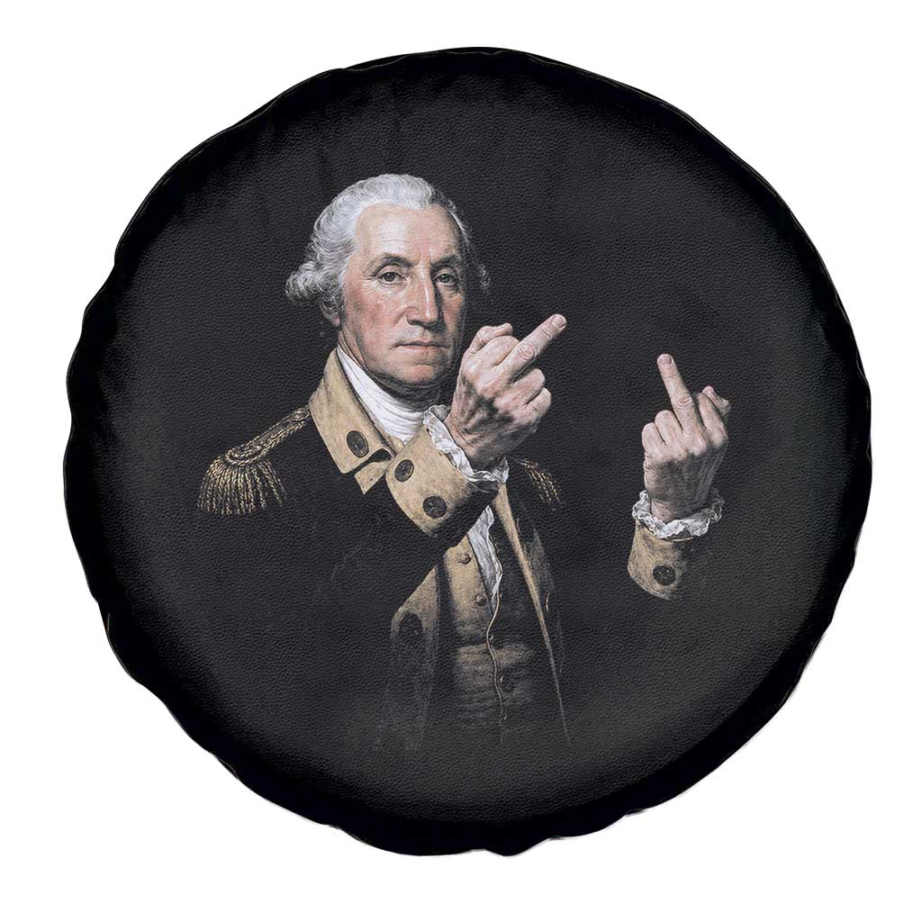 Funny George Washington Middle Fingers Rebel Portrait Spare Tire Cover Edgy Classic Oil Painting Parody Patriotic Humor Graphic