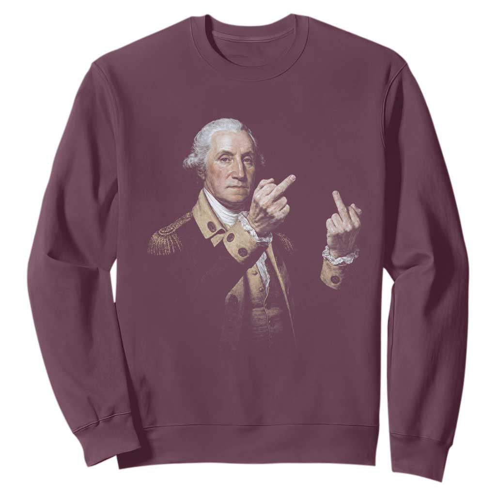 Funny George Washington Middle Fingers Rebel Portrait Sweatshirt Edgy Classic Oil Painting Parody Patriotic Humor Graphic