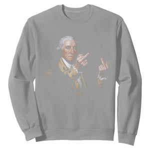 Funny George Washington Middle Fingers Rebel Portrait Sweatshirt Edgy Classic Oil Painting Parody Patriotic Humor Graphic