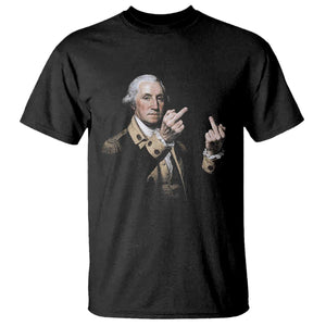 Funny George Washington Middle Fingers Rebel Portrait T Shirt Edgy Classic Oil Painting Parody Patriotic Humor Graphic