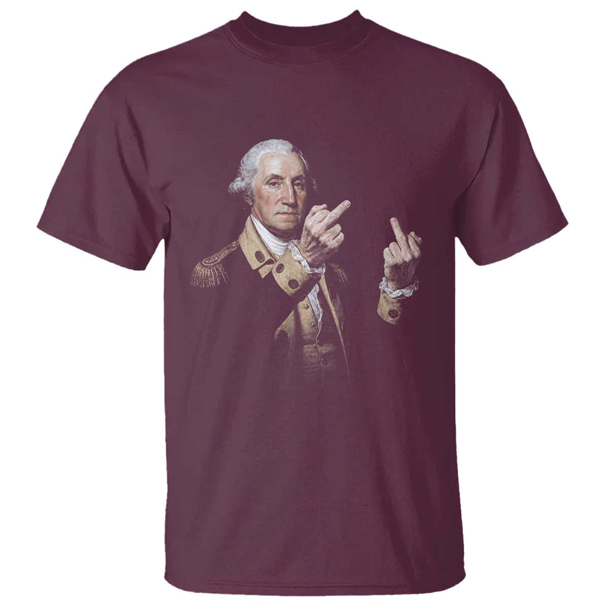 Funny George Washington Middle Fingers Rebel Portrait T Shirt Edgy Classic Oil Painting Parody Patriotic Humor Graphic