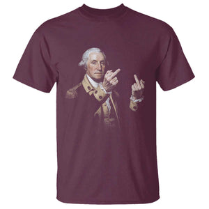 Funny George Washington Middle Fingers Rebel Portrait T Shirt Edgy Classic Oil Painting Parody Patriotic Humor Graphic