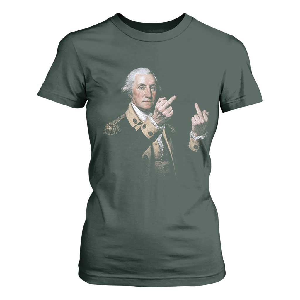 Funny George Washington Middle Fingers Rebel Portrait T Shirt For Women Edgy Classic Oil Painting Parody Patriotic Humor Graphic