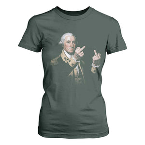 Funny George Washington Middle Fingers Rebel Portrait T Shirt For Women Edgy Classic Oil Painting Parody Patriotic Humor Graphic