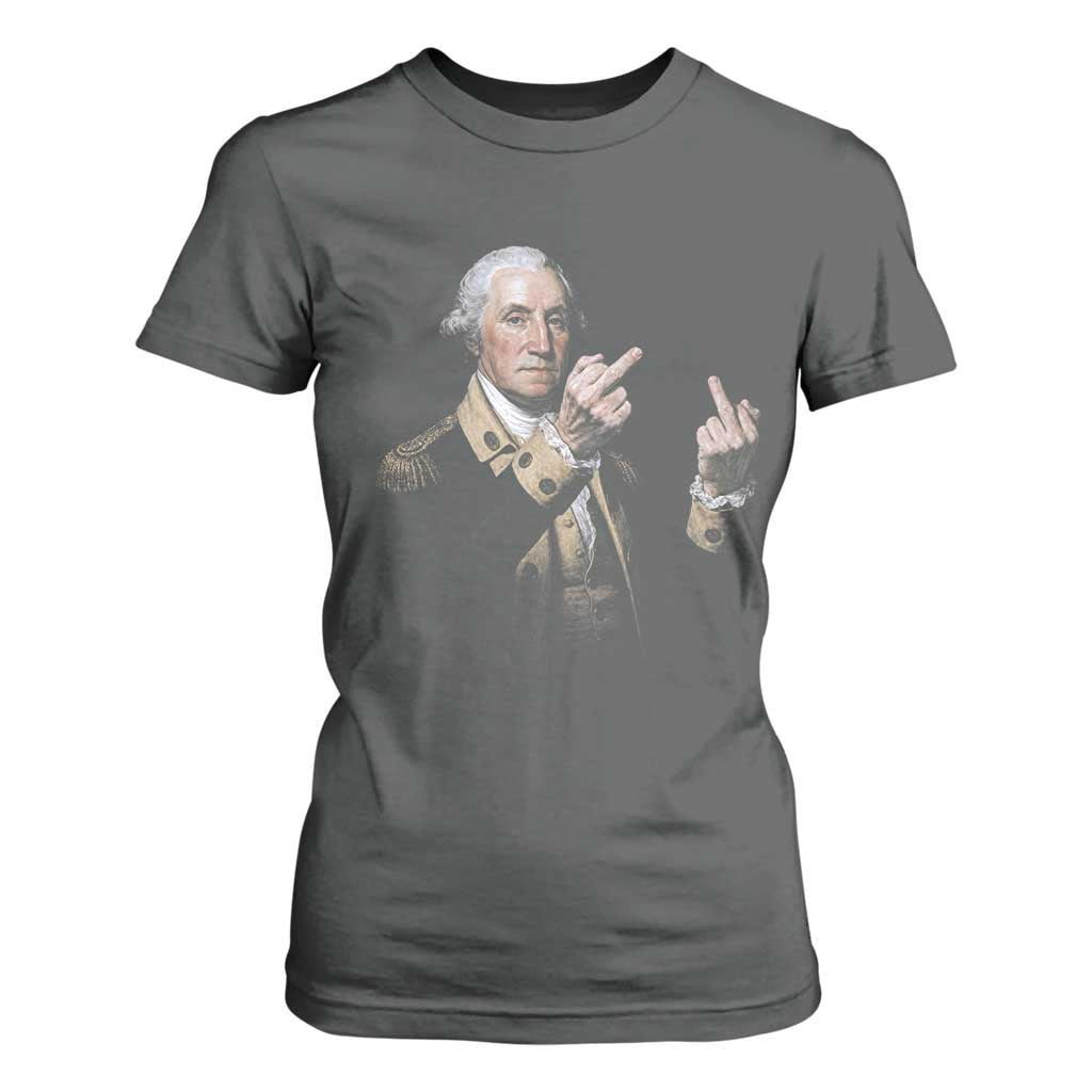 Funny George Washington Middle Fingers Rebel Portrait T Shirt For Women Edgy Classic Oil Painting Parody Patriotic Humor Graphic