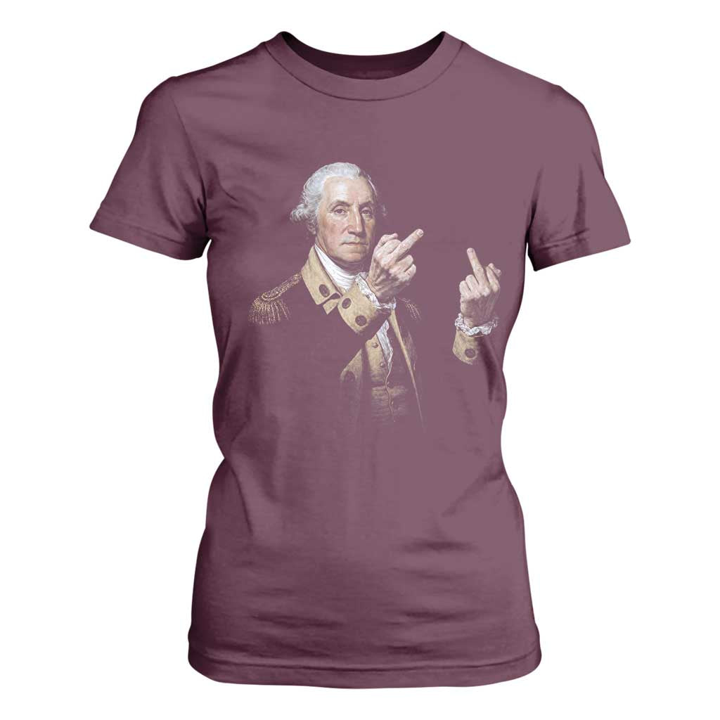 Funny George Washington Middle Fingers Rebel Portrait T Shirt For Women Edgy Classic Oil Painting Parody Patriotic Humor Graphic