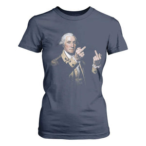 Funny George Washington Middle Fingers Rebel Portrait T Shirt For Women Edgy Classic Oil Painting Parody Patriotic Humor Graphic