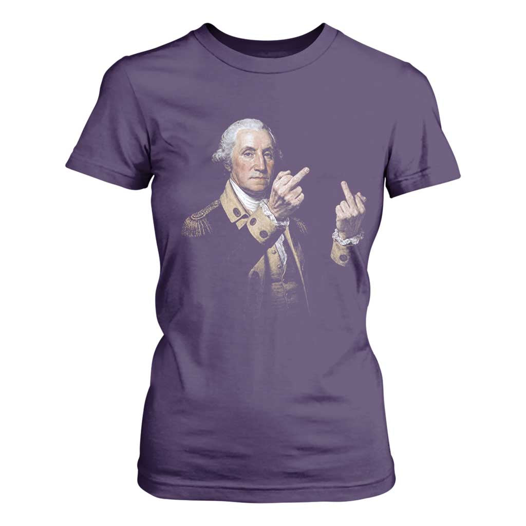 Funny George Washington Middle Fingers Rebel Portrait T Shirt For Women Edgy Classic Oil Painting Parody Patriotic Humor Graphic