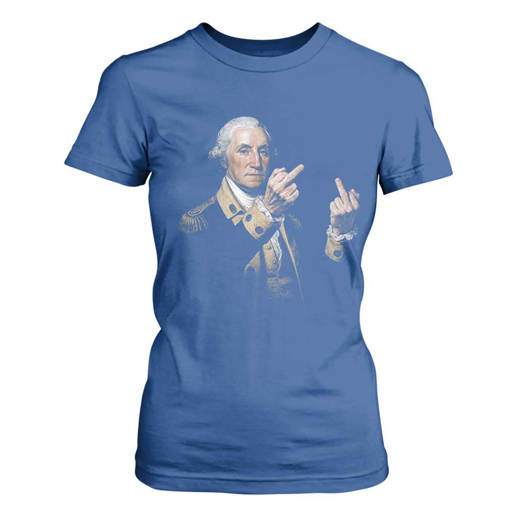 Funny George Washington Middle Fingers Rebel Portrait T Shirt For Women Edgy Classic Oil Painting Parody Patriotic Humor Graphic