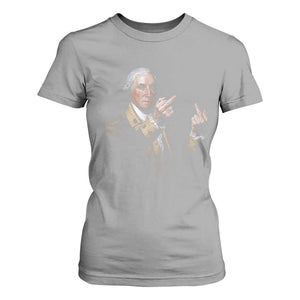 Funny George Washington Middle Fingers Rebel Portrait T Shirt For Women Edgy Classic Oil Painting Parody Patriotic Humor Graphic