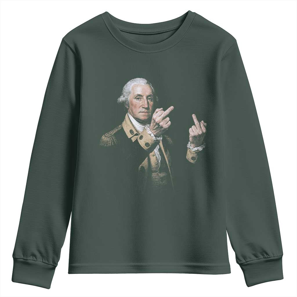 Funny George Washington Middle Fingers Rebel Portrait Youth Sweatshirt Edgy Classic Oil Painting Parody Patriotic Humor Graphic