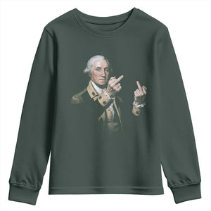 Funny George Washington Middle Fingers Rebel Portrait Youth Sweatshirt Edgy Classic Oil Painting Parody Patriotic Humor Graphic