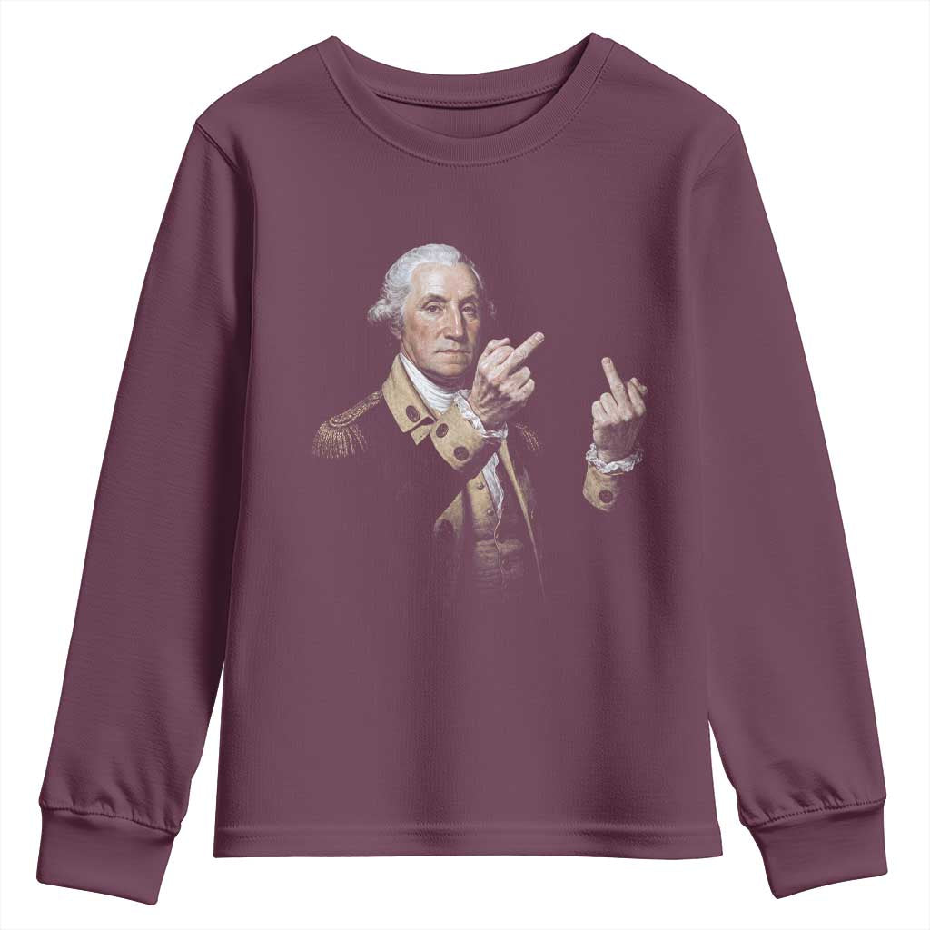 Funny George Washington Middle Fingers Rebel Portrait Youth Sweatshirt Edgy Classic Oil Painting Parody Patriotic Humor Graphic
