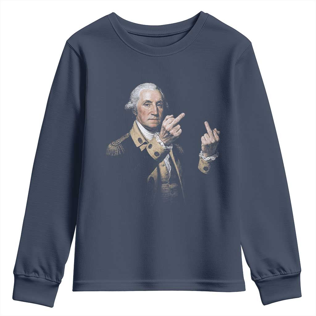 Funny George Washington Middle Fingers Rebel Portrait Youth Sweatshirt Edgy Classic Oil Painting Parody Patriotic Humor Graphic