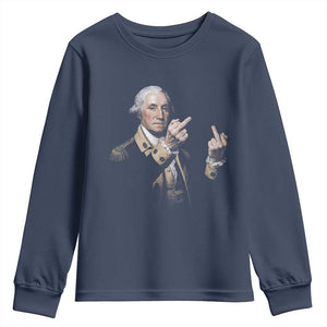 Funny George Washington Middle Fingers Rebel Portrait Youth Sweatshirt Edgy Classic Oil Painting Parody Patriotic Humor Graphic