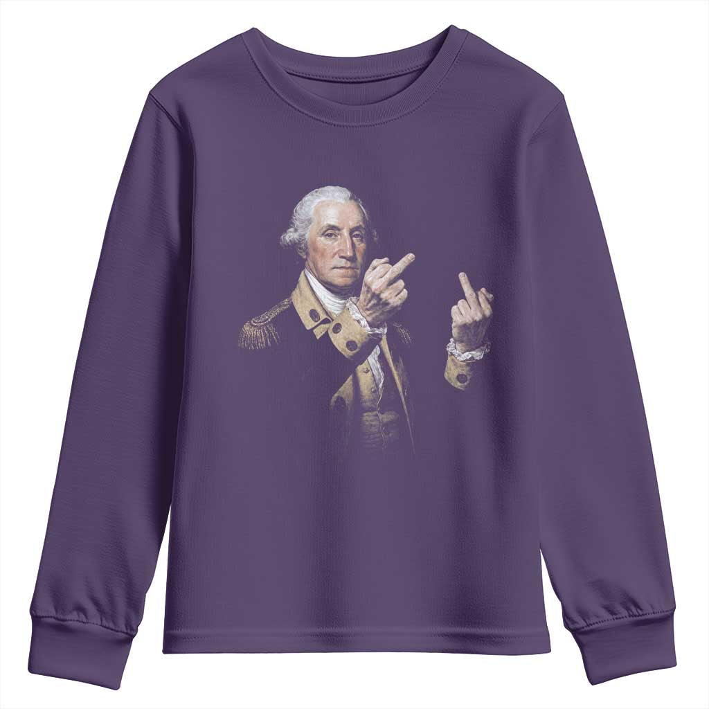 Funny George Washington Middle Fingers Rebel Portrait Youth Sweatshirt Edgy Classic Oil Painting Parody Patriotic Humor Graphic