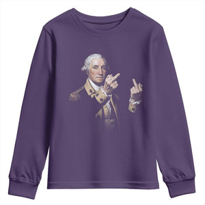 Funny George Washington Middle Fingers Rebel Portrait Youth Sweatshirt Edgy Classic Oil Painting Parody Patriotic Humor Graphic