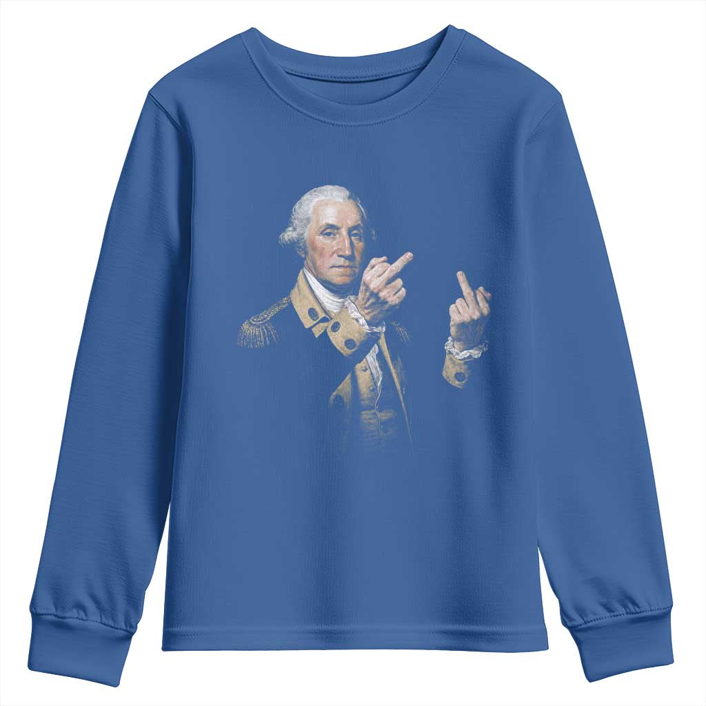 Funny George Washington Middle Fingers Rebel Portrait Youth Sweatshirt Edgy Classic Oil Painting Parody Patriotic Humor Graphic