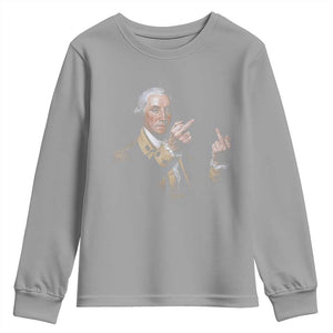 Funny George Washington Middle Fingers Rebel Portrait Youth Sweatshirt Edgy Classic Oil Painting Parody Patriotic Humor Graphic