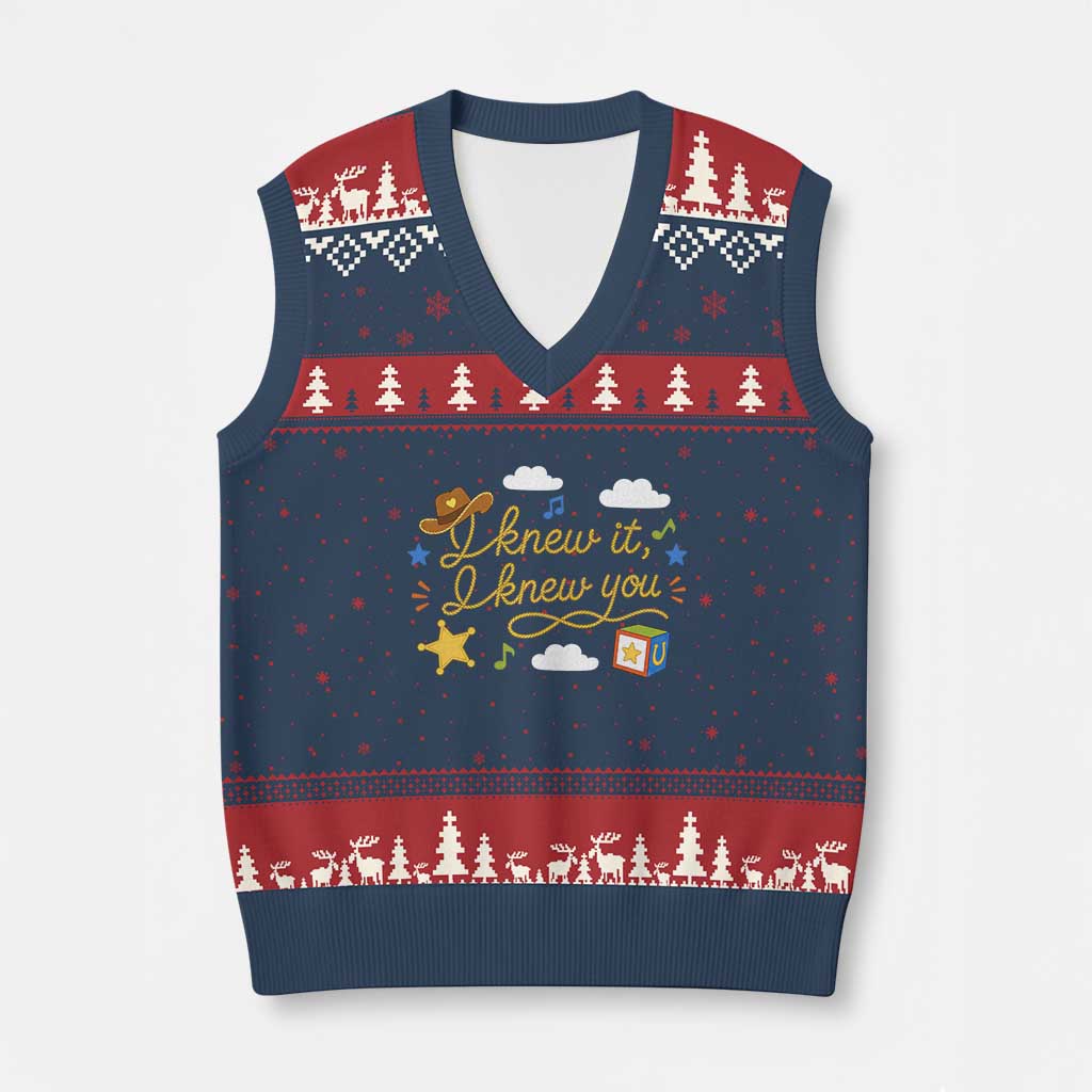 I Knew It I Knew You Funny Western Cowgirl Retro V-Neck Knit Sweater Vest Whimsical Nostalgic Western Graphic TS02 Navy Red Print Your Wear
