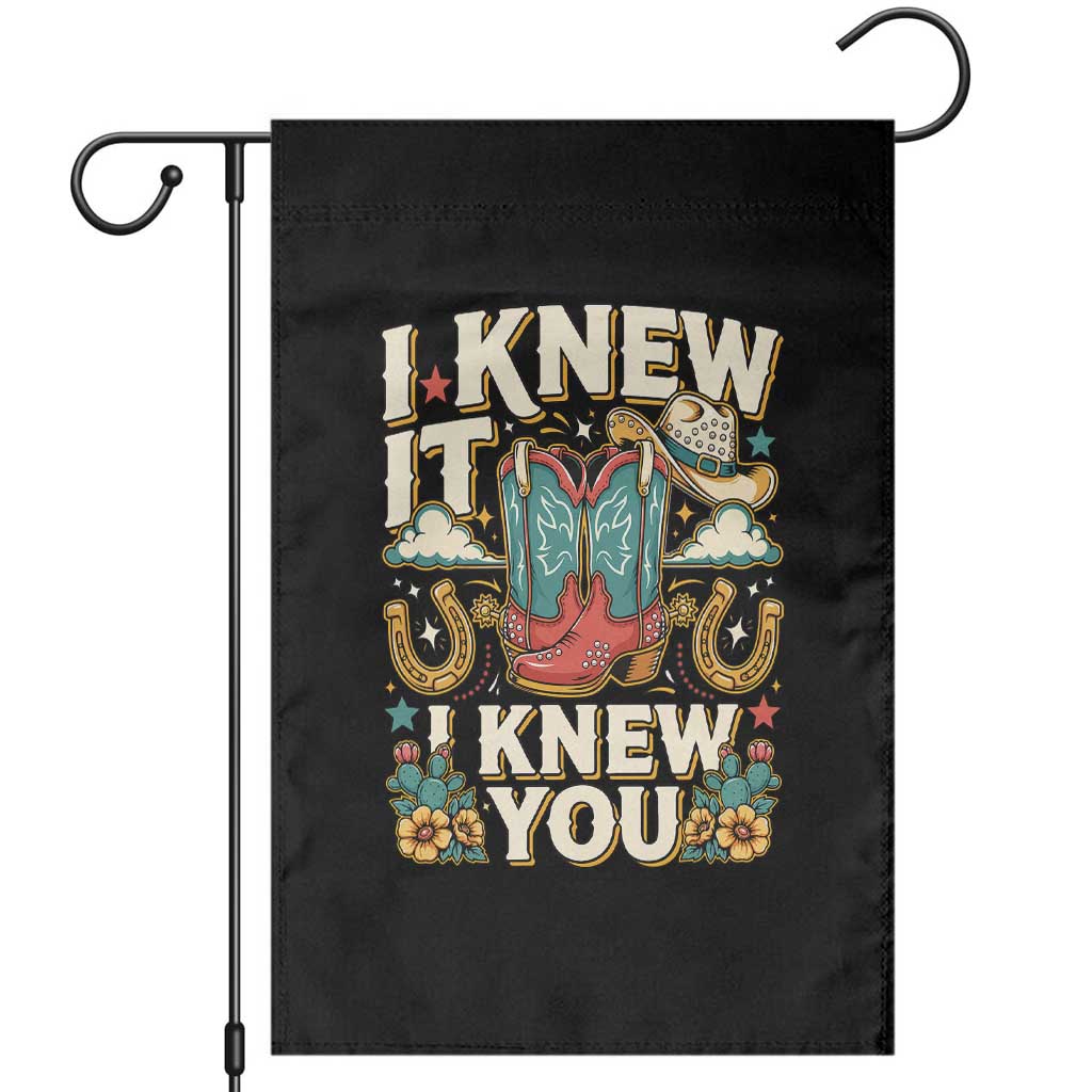 Retro Coastal Cowgirl I Knew It I Knew You Garden Flag Pink Boots Vintage Country Pop Music Western Floral Graphic TS02 Black Print Your Wear