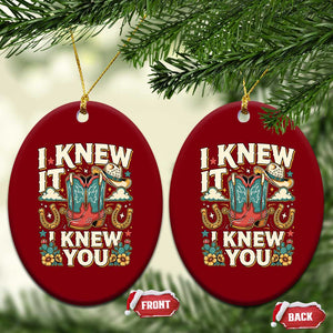 Retro Coastal Cowgirl I Knew It I Knew You Ceramic Ornament Pink Boots Vintage Country Pop Music Western Floral Graphic