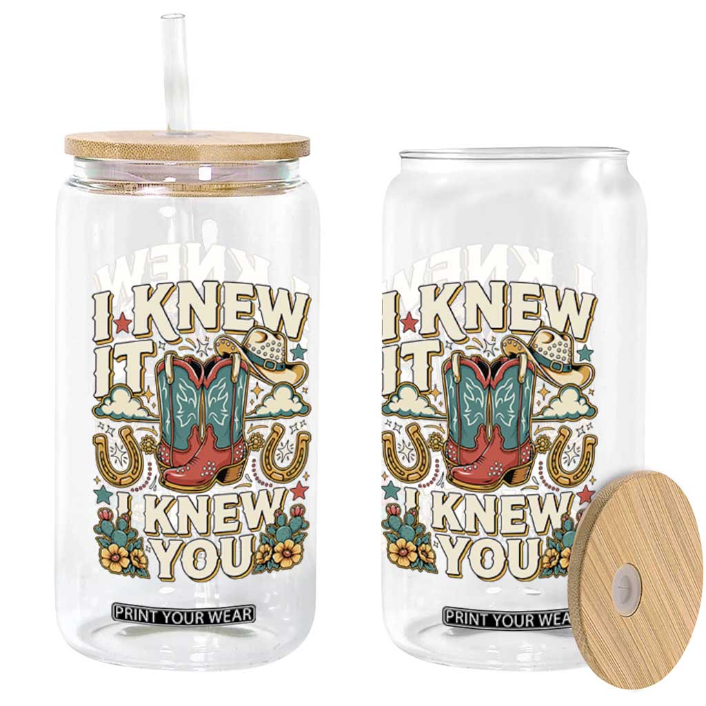 Retro Coastal Cowgirl I Knew It I Knew You Glass Can Pink Boots Vintage Country Pop Music Western Floral Graphic