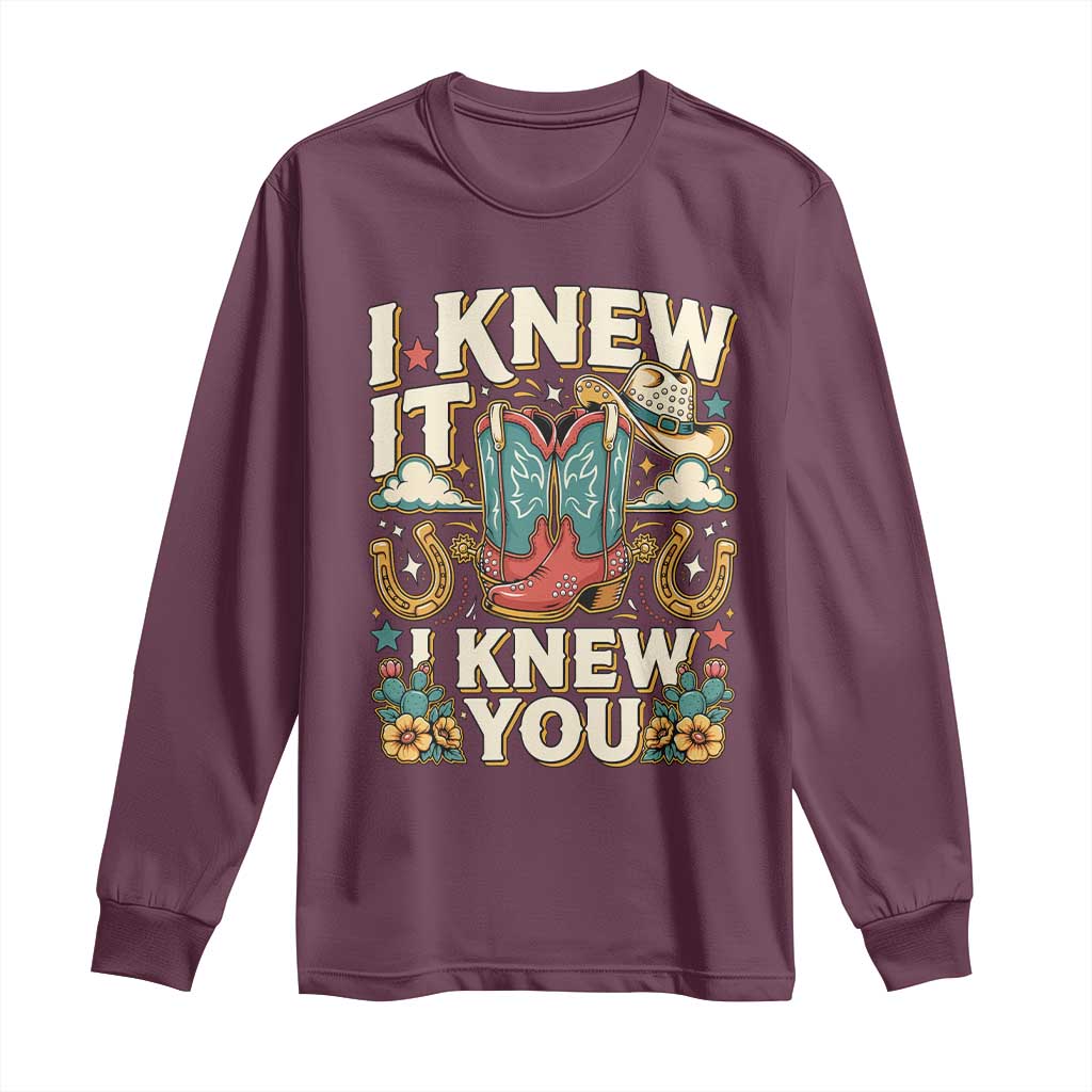 Retro Coastal Cowgirl I Knew It I Knew You Long Sleeve Shirt Pink Boots Vintage Country Pop Music Western Floral Graphic