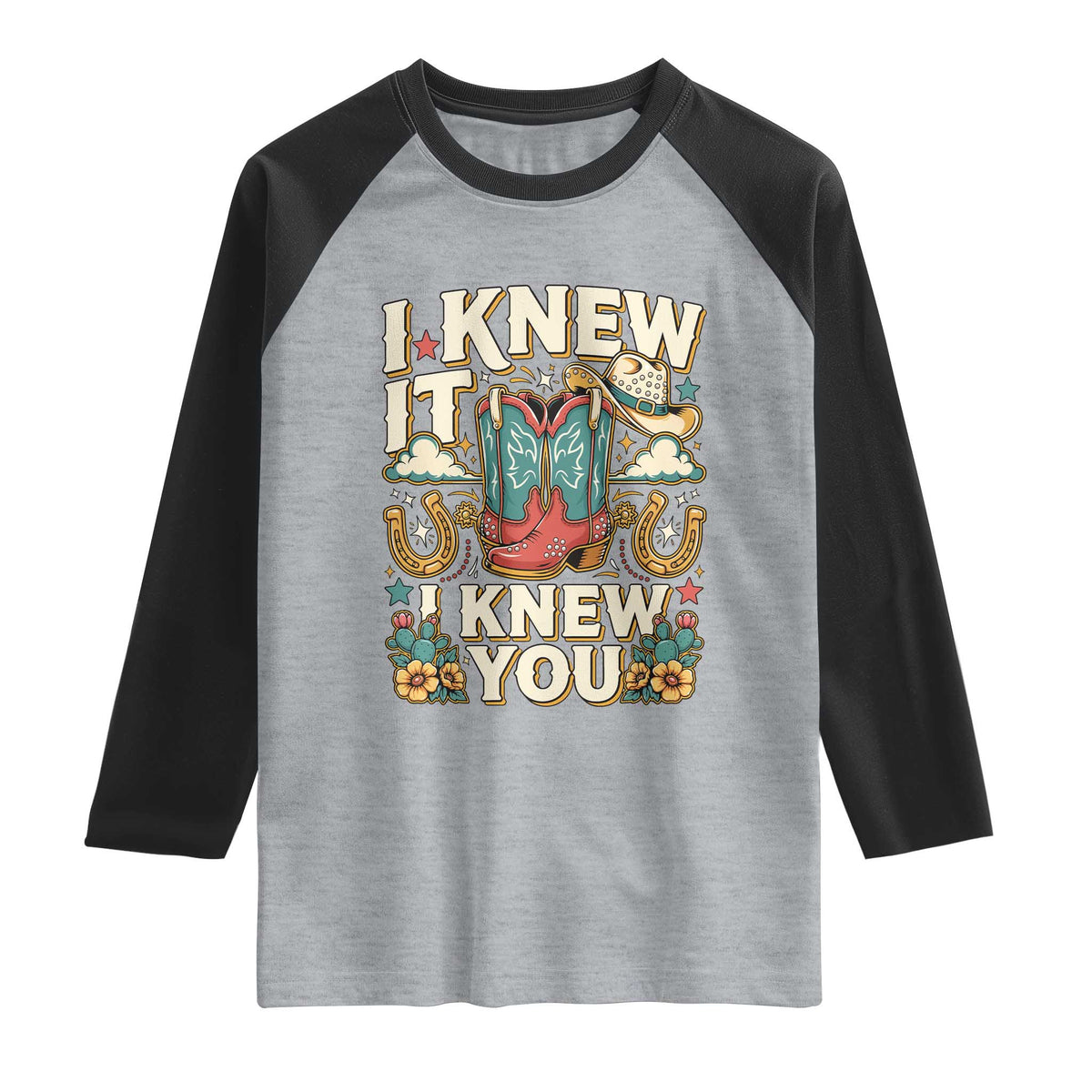 Retro Coastal Cowgirl I Knew It I Knew You Raglan Shirt Pink Boots Vintage Country Pop Music Western Floral Graphic