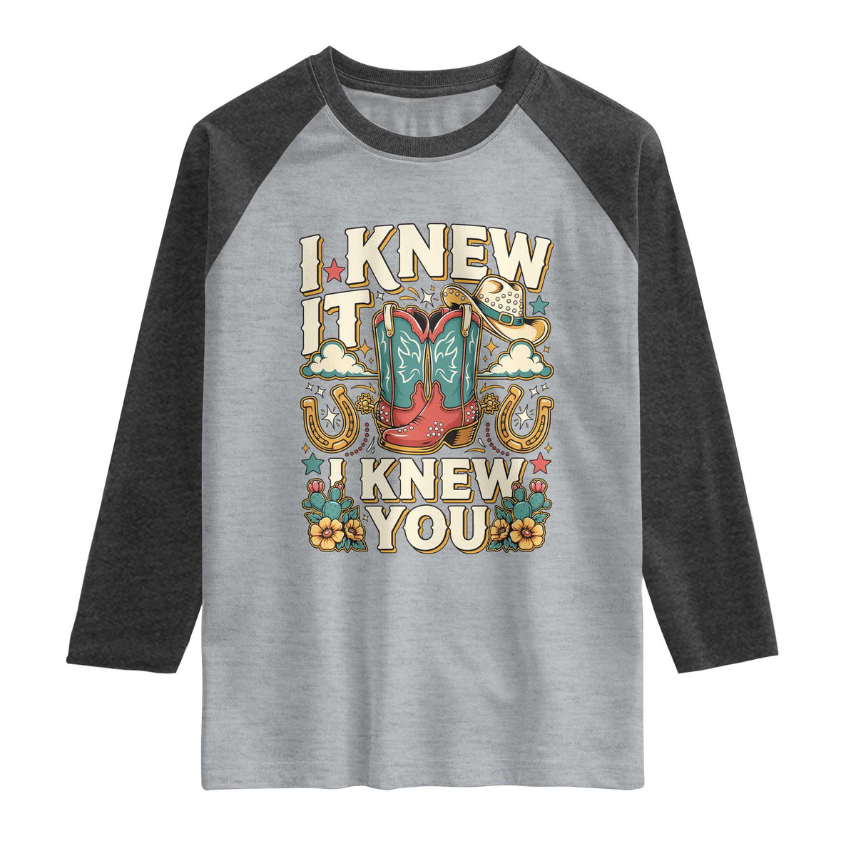 Retro Coastal Cowgirl I Knew It I Knew You Raglan Shirt Pink Boots Vintage Country Pop Music Western Floral Graphic