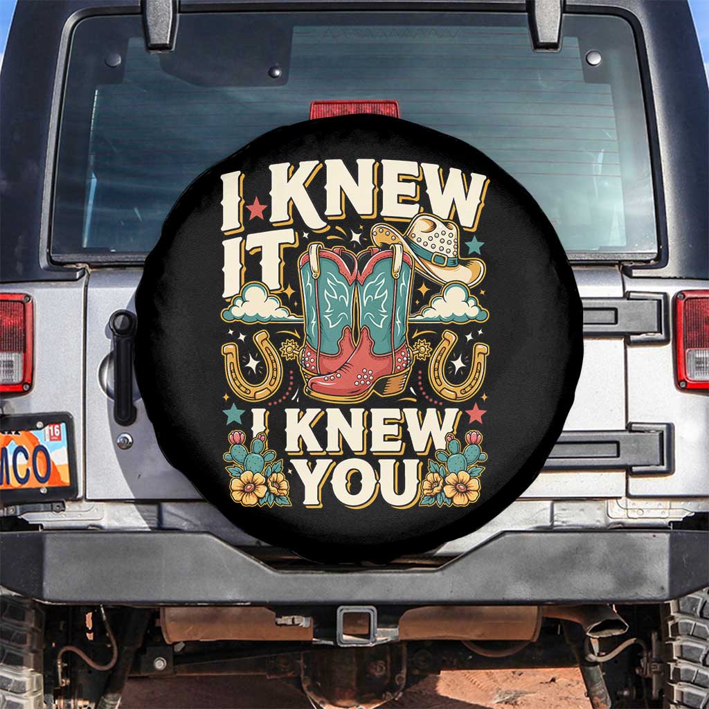 Retro Coastal Cowgirl I Knew It I Knew You Spare Tire Cover Pink Boots Vintage Country Pop Music Western Floral Graphic