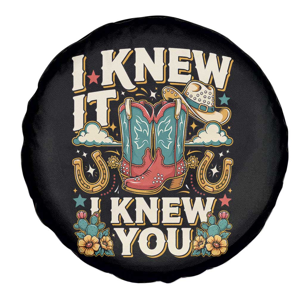 Retro Coastal Cowgirl I Knew It I Knew You Spare Tire Cover Pink Boots Vintage Country Pop Music Western Floral Graphic